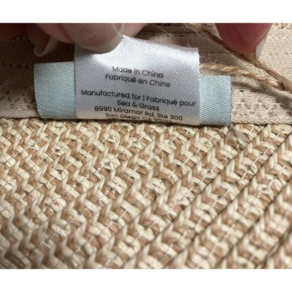 Womens Sea & Grass Straw Visor Sunvisor Sun Hat with Navy Blue Ties NWT - Picture 9 of 9